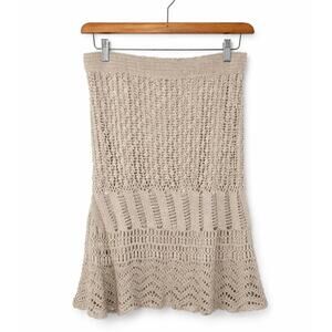 Cream Crochet Mini Skirt | Boho Knit Lined Skirt | Beachy Summer Outfit Size L